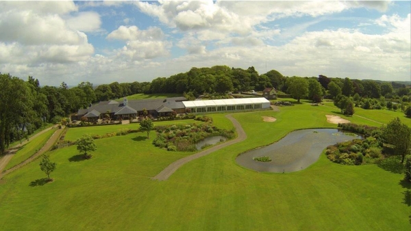 This is an aerial shot of the Venue.  This is our clubhouse and permanent marquee overlooking the 18th green of the Button Gwinnett Course.